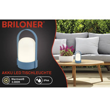 Briloner Logo, akumulátorová LED stolní lampa pro venkovní použití, teplé bílé světlo 3000 Kelvinů, ochrana IP44, přenosná lampa s rukojetí na stole.