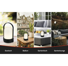Přenosná stolní LED lampa pro venkovní prostory jako jídelní stůl, balkon, zahradní stůl a zahradní lounge v různých situacích.