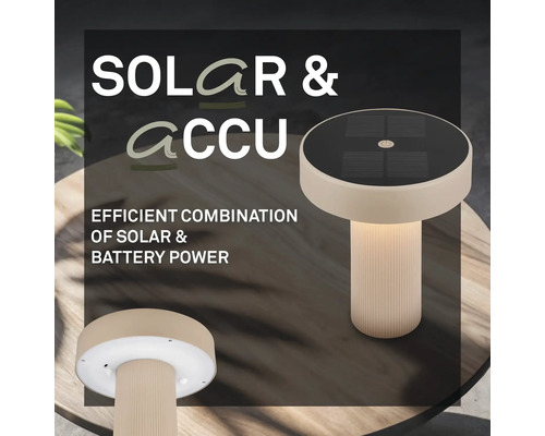 Moderní stolní lampa se solárním panelem a provozem na akumulátor s drážkovaným podstavcem.