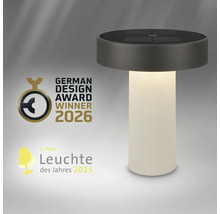 Moderní svítidlo s rýhovaným podstavcem, German Design Award Logo Winner 2026 a Svítidlo roku Logo první místo 2025.