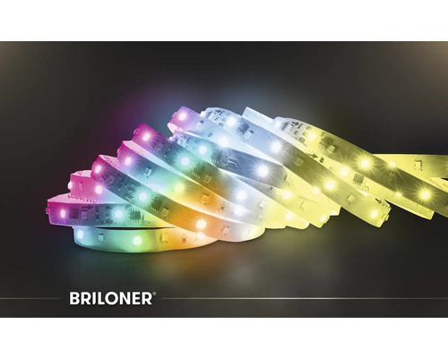 LED pásek Briloner se změnou barev a bílým světlem pro dekorativní osvětlení. Briloner Logo.