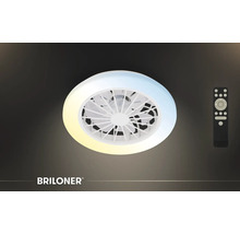 Stropní ventilátor Briloner s LED osvětlením a dálkovým ovládáním. Kulatý design s nastavitelnou teplotou barev. Briloner Logo.