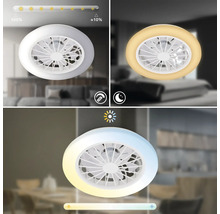 Kulaté stropní LED svítidlo s ventilátorem, stmívatelné od 100 do přibližně 10 procent, nastavitelná teplota barev a funkce nočního světla.