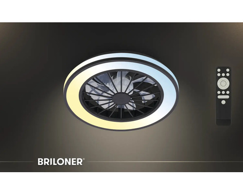 Stropní ventilátor Briloner s LED světelným kroužkem a dálkovým ovládáním, stmívatelný, nastavitelná teplota barev.