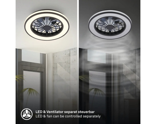 Stropní ventilátor s LED osvětlením, světlo a ventilátor lze ovládat samostatně.