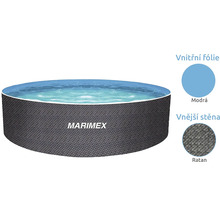 Marimex kulatý nadzemní bazén s vnější stěnou v dekoru ratanu a modrou vnitřní fólií.