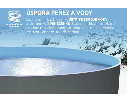 Informace o úspoře peněz a vody díky správnému zazimování venkovního bazénu.