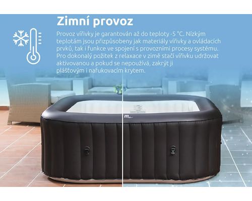 Nafukovací vířivka vhodná pro zimní provoz až do teploty mínus 5 stupňů Celsia.