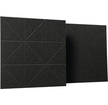 Akustický panel z plsti s geometrickým trojúhelníkovým vzorem v antracitové barvě.