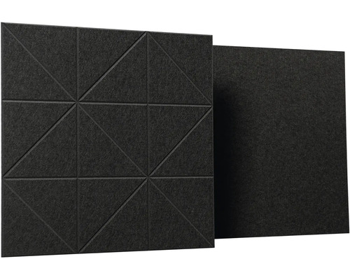 Akustický panel z plsti s geometrickým trojúhelníkovým vzorem v antracitové barvě.