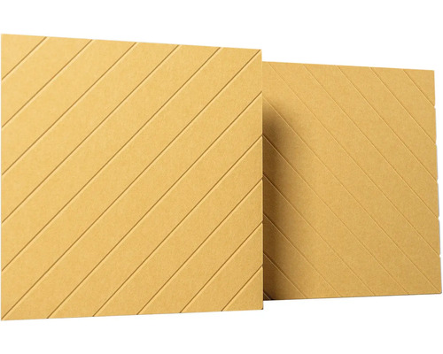 Akustický panel s diagonálním vzorem drážek, žlutý
