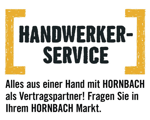 Logo HORNBACH Handwerker-Service s textem Vše z jedné ruky s HORNBACHem jako smluvním partnerem. Zeptejte se ve své prodejně HORNBACH.