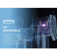 Schématické znázornění ultrafialové dezinfekce s lampou typu ultraviolet C pro nepřetržitou sterilizaci vody v ovládací jednotce.