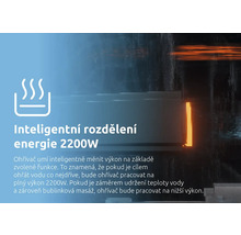 Inteligentní rozdělení energie 2200 Wattů pro efektivní ohřev a bublinkovou masáž.