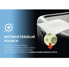 Antibakteriální povrch pro vířivky snižuje množení bakterií o 99 procent v souladu s normou ISO 22196:2011.