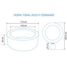 Technický výkres vířivky MSPA TIDAL-ECO F-TD066WE: vnější průměr 173 centimetrů, vnitřní průměr 163 centimetrů, výška 65 centimetrů.