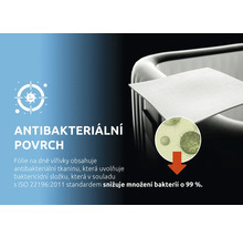 Antibakteriální povrch pro vířivky snižuje množství bakterií o 99 procent podle normy ISO 22196:2011.