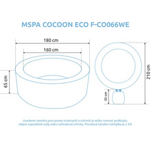 Rozměrový výkres vířivky MSPA Cocoon Eco s vnějším průměrem 180 centimetrů, vnitřním průměrem 160 centimetrů a výškou 65 centimetrů.