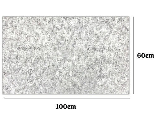 Obdélníkový koberec s abstraktním vzorem, rozměry 100 na 60 centimetrů.