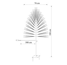 Nákres LED světelného stromu s výškou 180 centimetrů, šířkou 70 centimetrů a kabelem o délce 500 centimetrů.