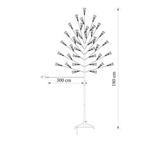 Rozměrový náčrt LED světelného stromu s výškou 180 centimetrů a délkou přívodu 300 centimetrů.