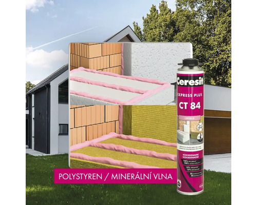 Lepidlo Ceresit CT 84 Express Plus pro lepení izolačních desek z polystyrenu a minerální vlny na cihlovou stěnu.