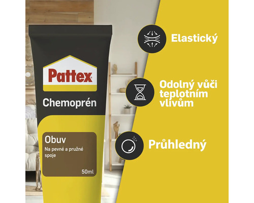 Pattex Logo, Chemoprén Obuv 50 mililitrů, elastické lepidlo na boty, odolné vůči teplotám a průhledné.