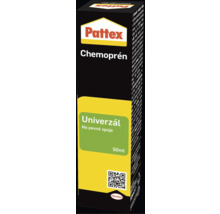 Pattex Chemoprén Univerzál, kontaktní lepidlo na pevné spoje, balení 50 mililitrů. Henkel Logo.