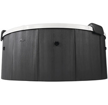 Vířivka MSpa s antracitovým vnějším obložením ve vzhledu dřeva a bílým okrajem.