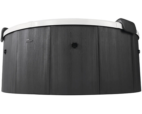 Vířivka MSpa s antracitovým vnějším obložením ve vzhledu dřeva a bílým okrajem.