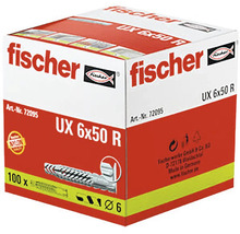 Univerzální hmoždinka fischer UX 6 krát 50 R z nylonu, balení 100 kusů, průměr 6 milimetrů, fischer Logo.