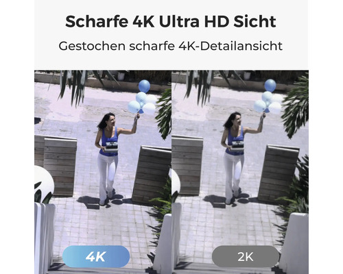 Srovnání ostrosti obrazu mezi rozlišením 4K Ultra HD a 2K na záběru osoby ve venkovním prostoru.