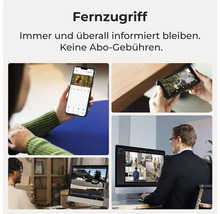 Vzdálený přístup ke kamerovému systému přes chytrý telefon, notebook a monitor bez poplatků za předplatné.
