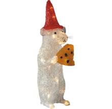 LED vánoční figurka myš s červenou čepicí a sýrem, osvětlená dekorace pro vnitřní i venkovní použití.