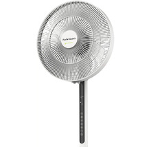 Bílý stojanový ventilátor Rohnson Natural Breezer z plastu s digitálním displejem a dotykovým ovládacím panelem.