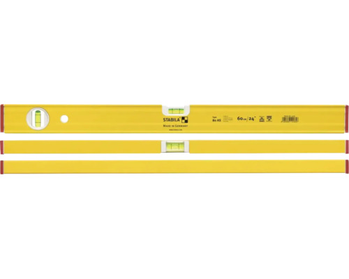 Žlutá vodováha Stabila Type 80 AS, délka 60 centimetrů, hliníkový profil se dvěma libelami, Stabila Logo.