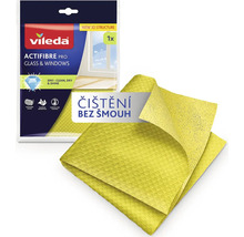 Žlutá mikrovláknová utěrka Vileda Actifibre Pro Glass a Windows s trojrozměrnou strukturou pro čištění skel a oken beze šmouh.