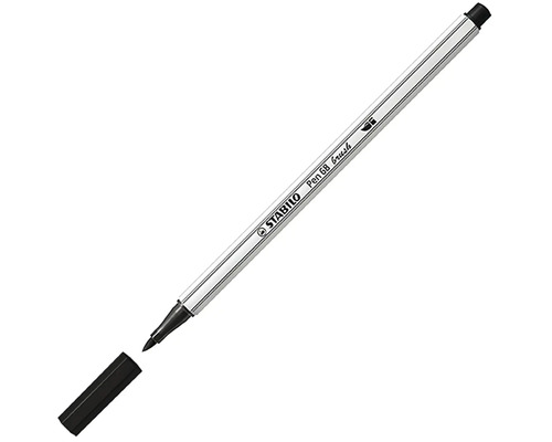 Černý fix Stabilo Pen 68 brush s flexibilním štětcovým hrotem pro kreslení a krasopsaní.