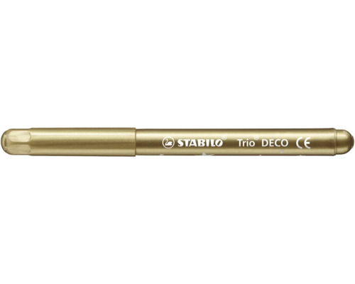 Fix Stabilo Trio DECO ve zlaté metalíze s motivem hvězd, ergonomickým trojhranným tvarem a označením CE.