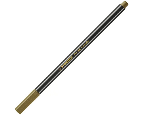 Fix Stabilo Pen 68 metallic s šestihranným tělem a zlatým víčkem.