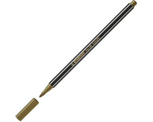 Prémiový fix Stabilo Pen 68 metallic ve zlaté barvě se sejmutým víčkem.
