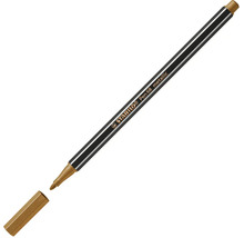 Fix Stabilo Pen 68 metallic se zlatým vláknovým hrotem a šestihranným tělem. Víčko je sejmuté.