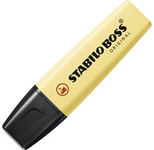 Zvýrazňovač Stabilo Boss Original v pastelově žluté barvě s černým víčkem.