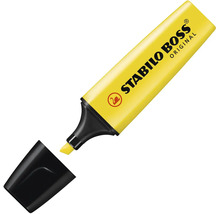 Žlutý zvýrazňovač Stabilo Boss Original s otevřeným víčkem.