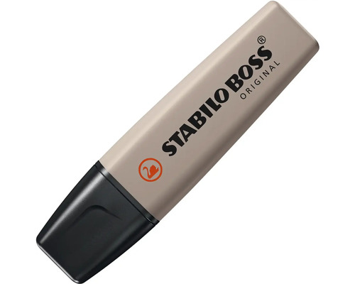 Plastový zvýrazňovač Stabilo Boss Original v béžové barvě s černým víčkem.