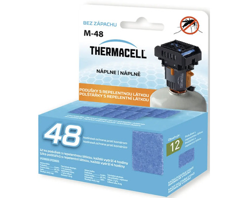 Náhradní náplně Thermacell M-48 pro ochranu proti komárům se 12 polštářky pro celkem 48 hodin ochrany.