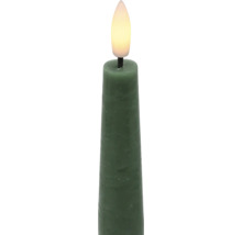 LED tyčová svíčka z pravého vosku v zelené barvě s mihotavým LED plamenem.
