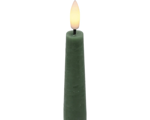 LED tyčová svíčka z pravého vosku v zelené barvě s mihotavým LED plamenem.
