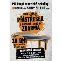 Přístřešek v hodnotě 4990 korun zdarma k robotické sekačce Gardena Smart SILENO SENSE. 30 dní na vyzkoušení. Gardena Logo.