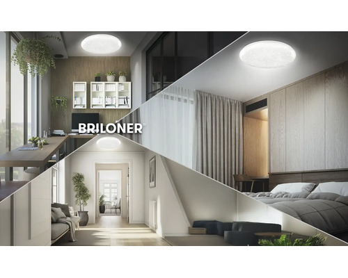 Briloner LED stropní svítidlo s efektem hvězdné oblohy v různých obytných prostorách, jako je pracovna, ložnice a chodba.